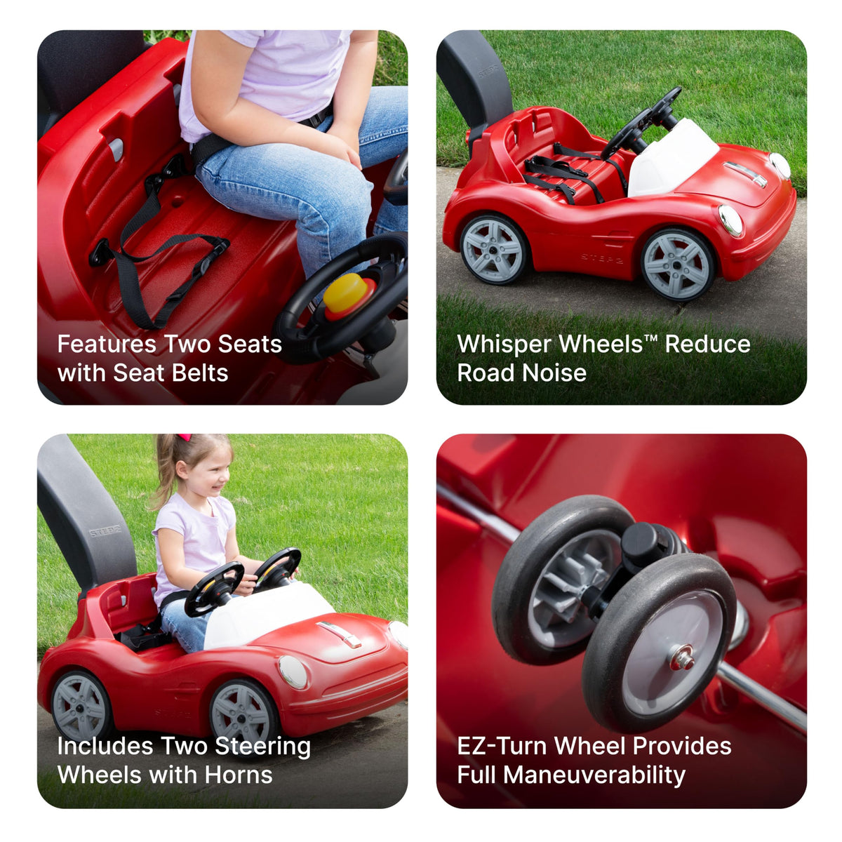 Step2 Side-by-Side Roadster side view highlights compact size for outdoor maneuverability