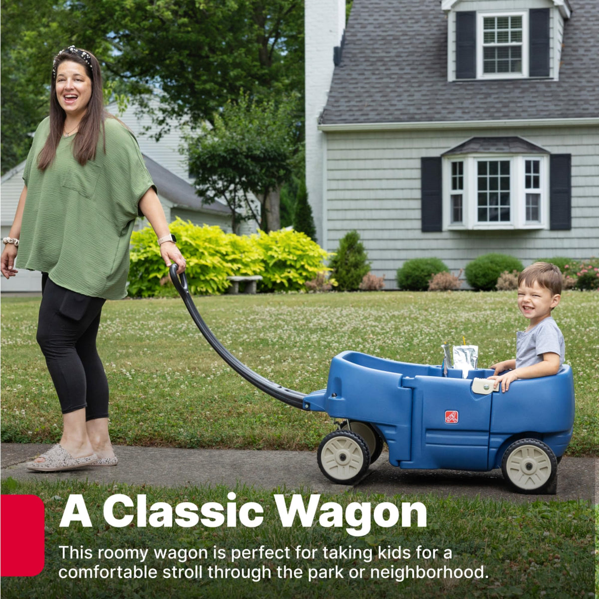 Step2 Wagon Two Plus side view showcases durable wheels and easy-access seating