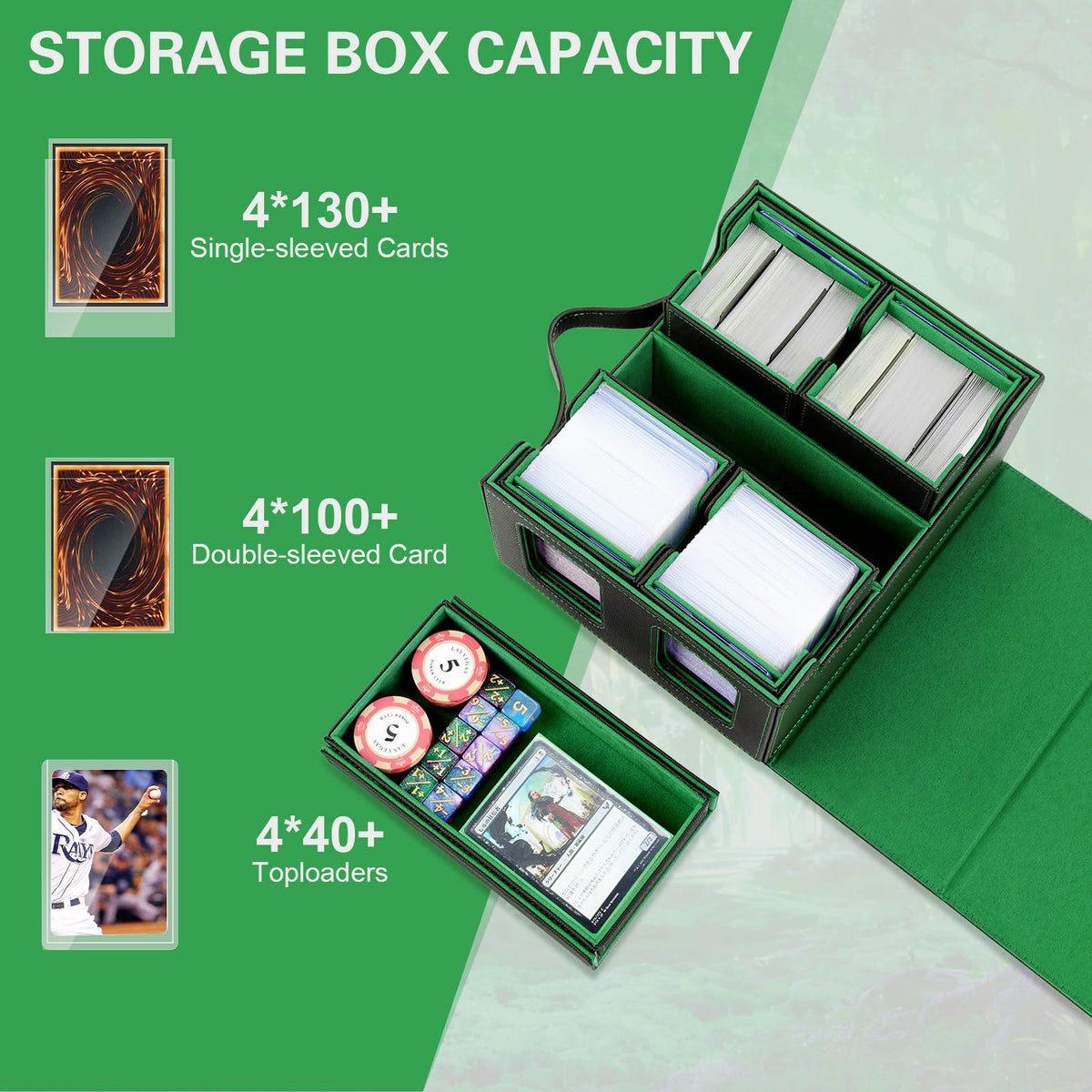 Stepane large-capacity card box fits 400+ cards for tournaments and travel.