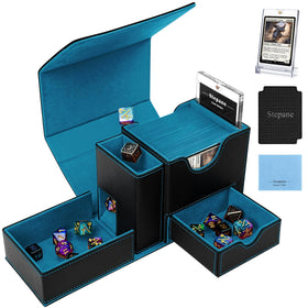 Stepane MTG deck box with dice tower for portable dice rolling.