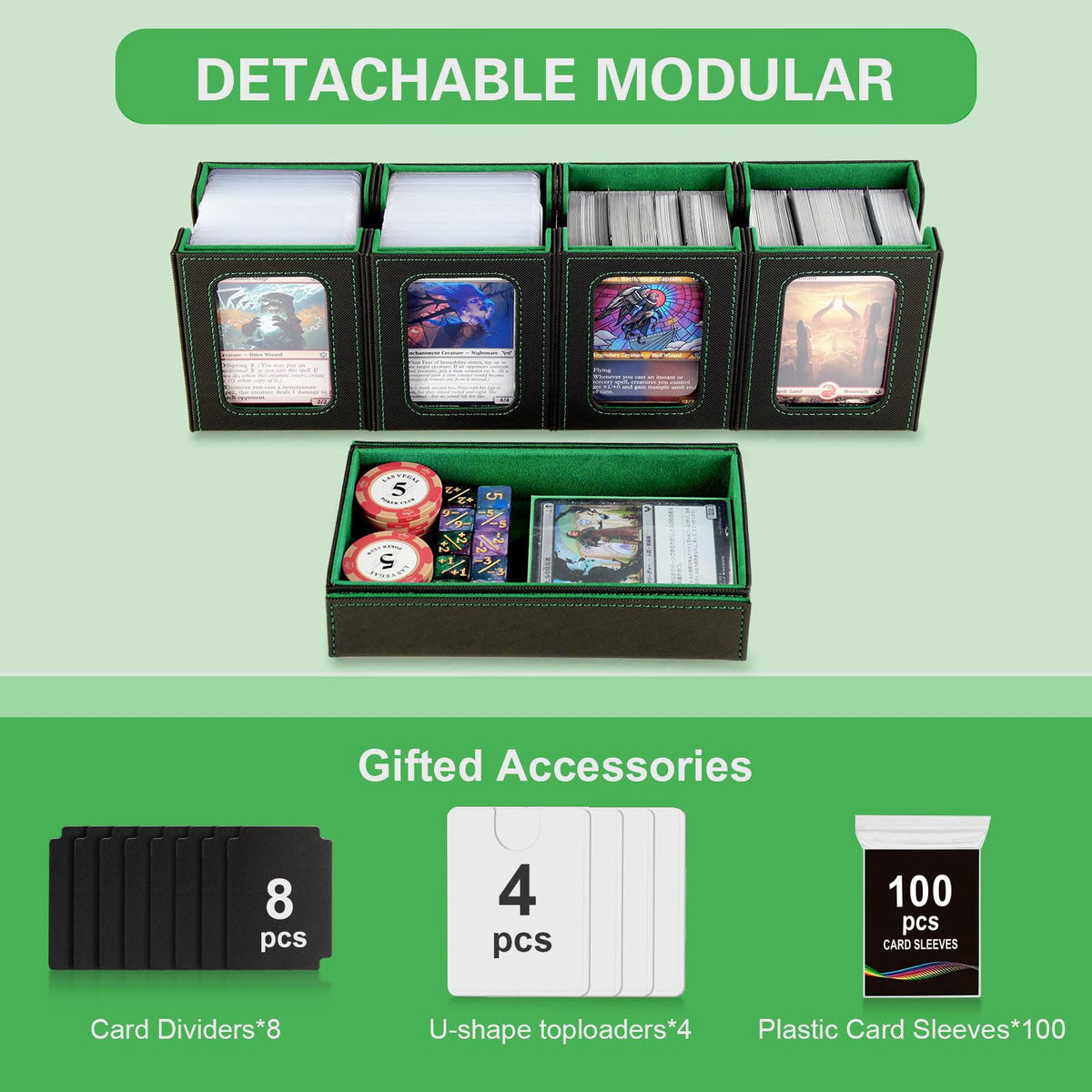 Stepane toploader slot display highlights protected cards while organizing.