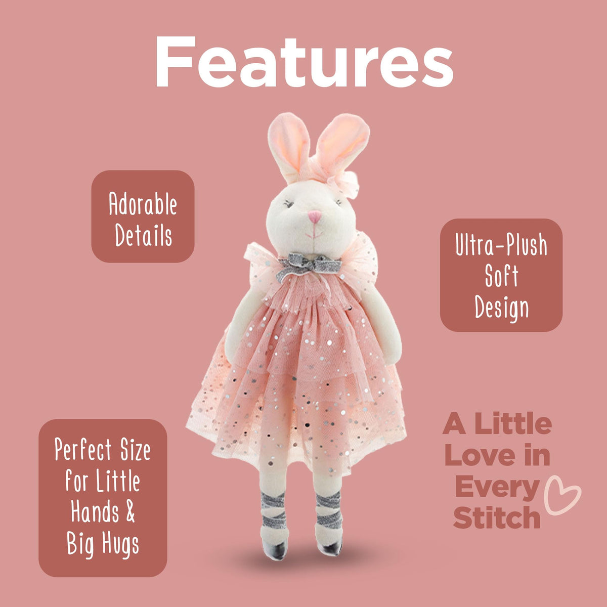 Stephen Joseph Bella Bunny plush embellishments like tulle and ribbon