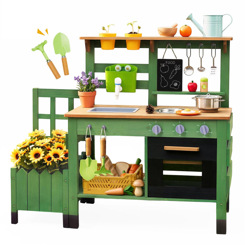 STEPPLAY Mud Kitchen Outdoor: sturdy wooden setup for imaginative play outside.