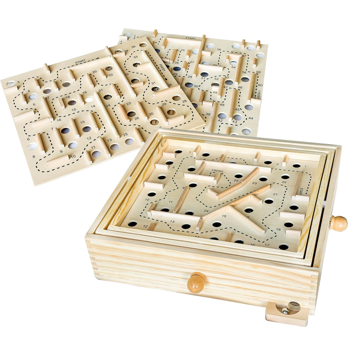 Sterling Games wooden labyrinth 60-waypoints board on natural wood finish for family play