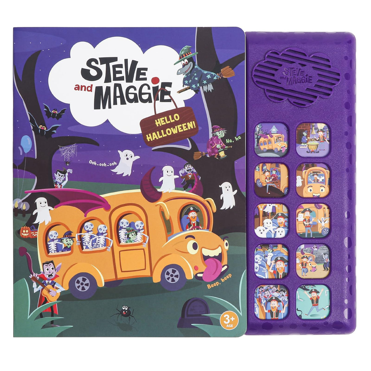 Steve and Maggie sound book showing 10-button Halloween songs for toddlers