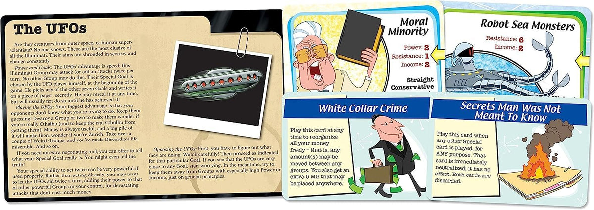 Steve Jackson Games Illuminati Second Edition card art highlighting conspiratorial imagery for immersion.