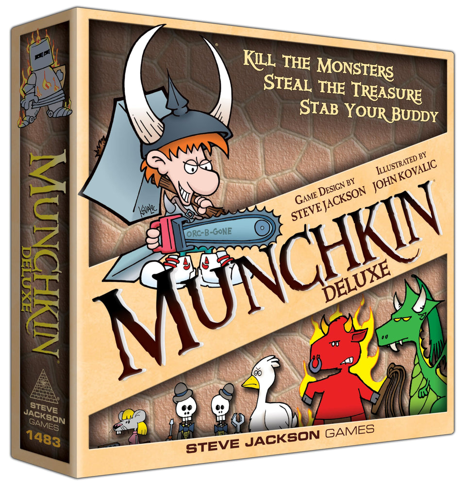 Steve Jackson Games Munchkin Deluxe gameboard shows level tracking for quick dungeon play