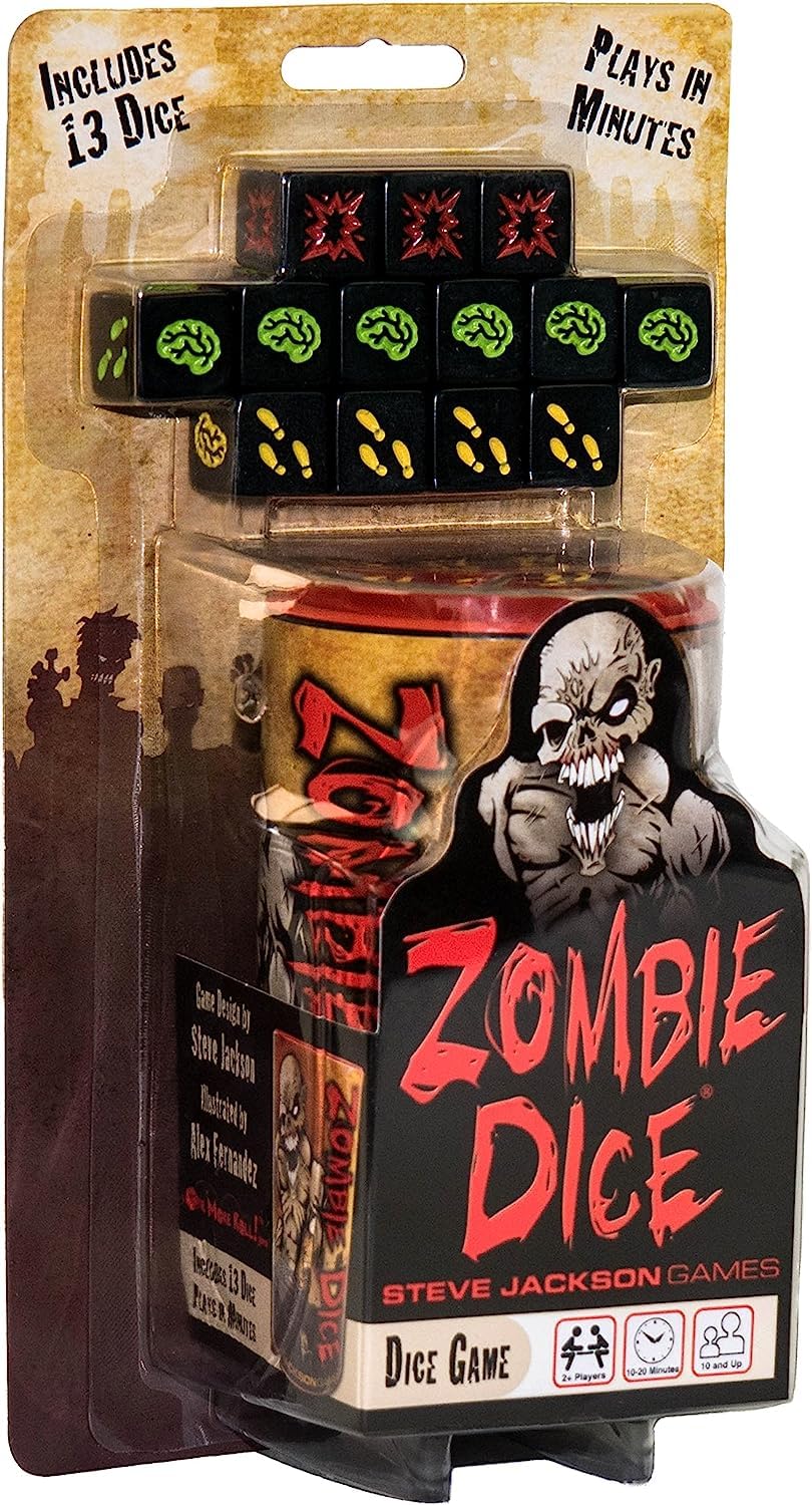 Steve Jackson Games Zombie Dice set laid out for quick play and party fun.