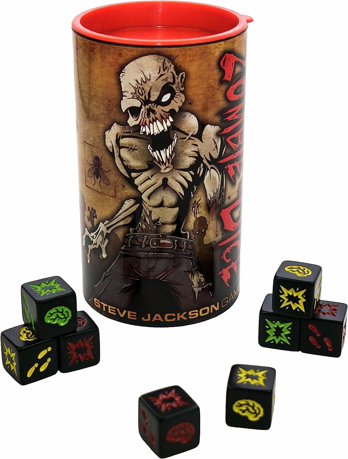 Steve Jackson Games Zombie Dice roll during a lively game night.