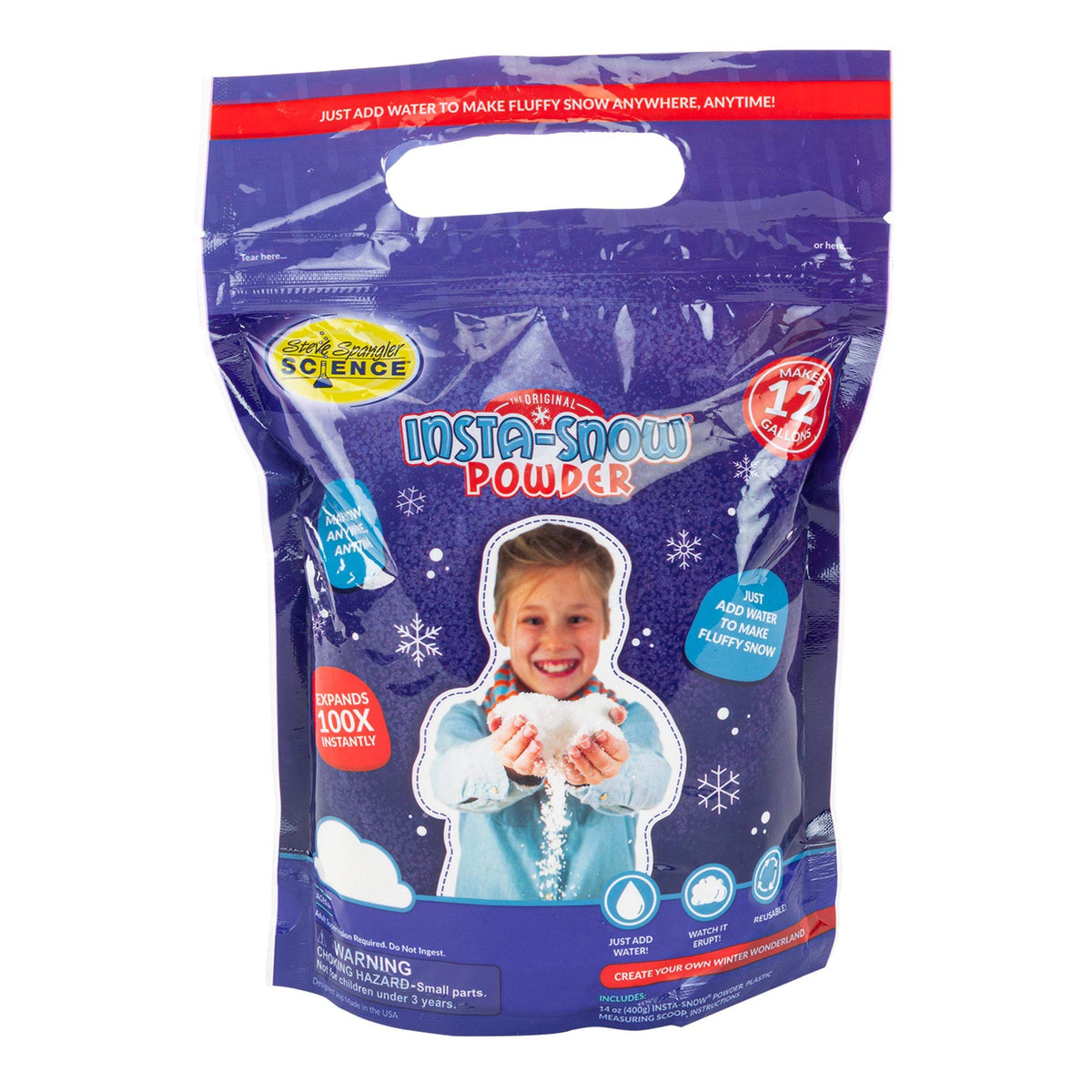 Steve Spangler Science Insta-Snow Powder 14oz ready to activate fluffy snow for quick STEM play.