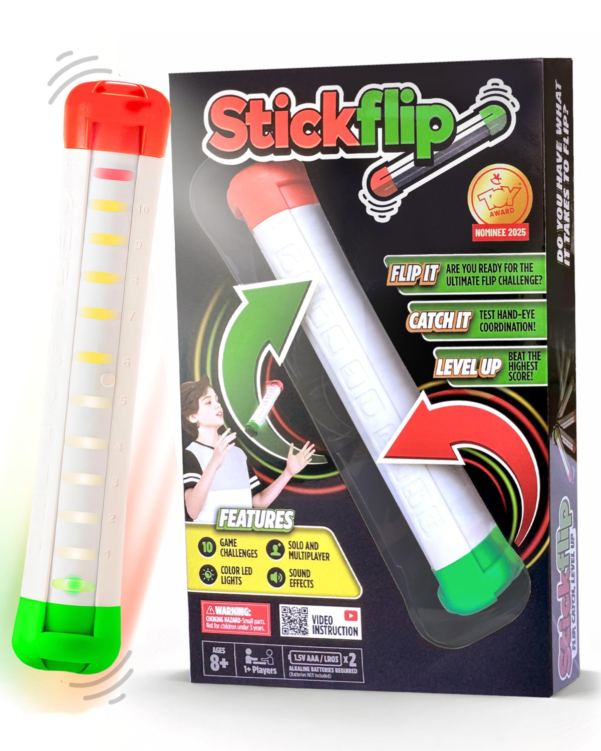 Stickflip in the flip arena with LED feedback and precise spin counting.