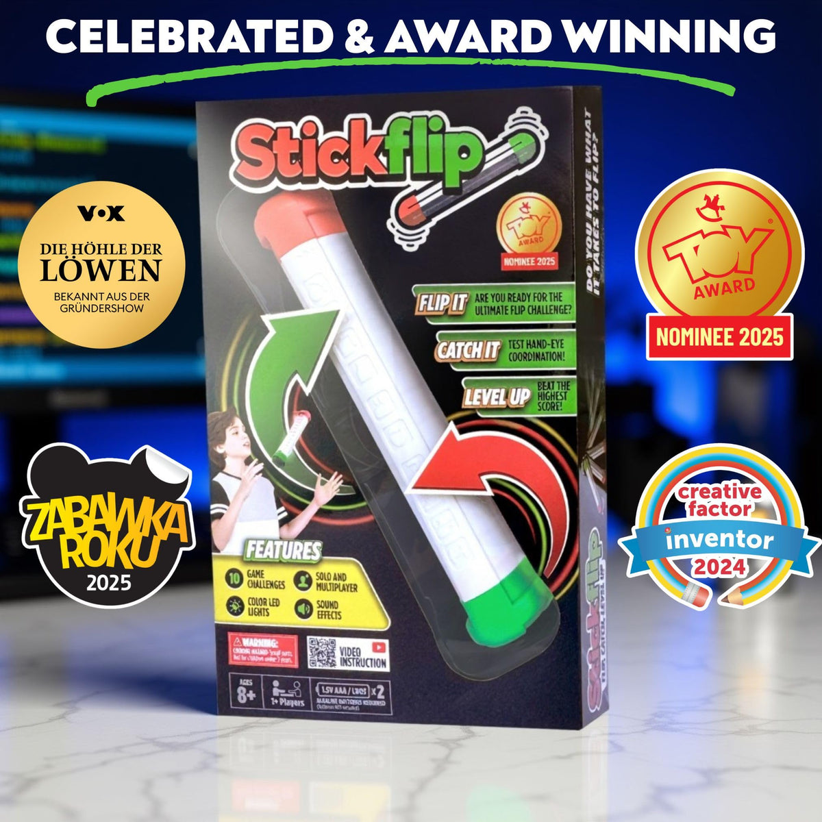 Kids, teens, and adults enjoy party play without screens with Stickflip.