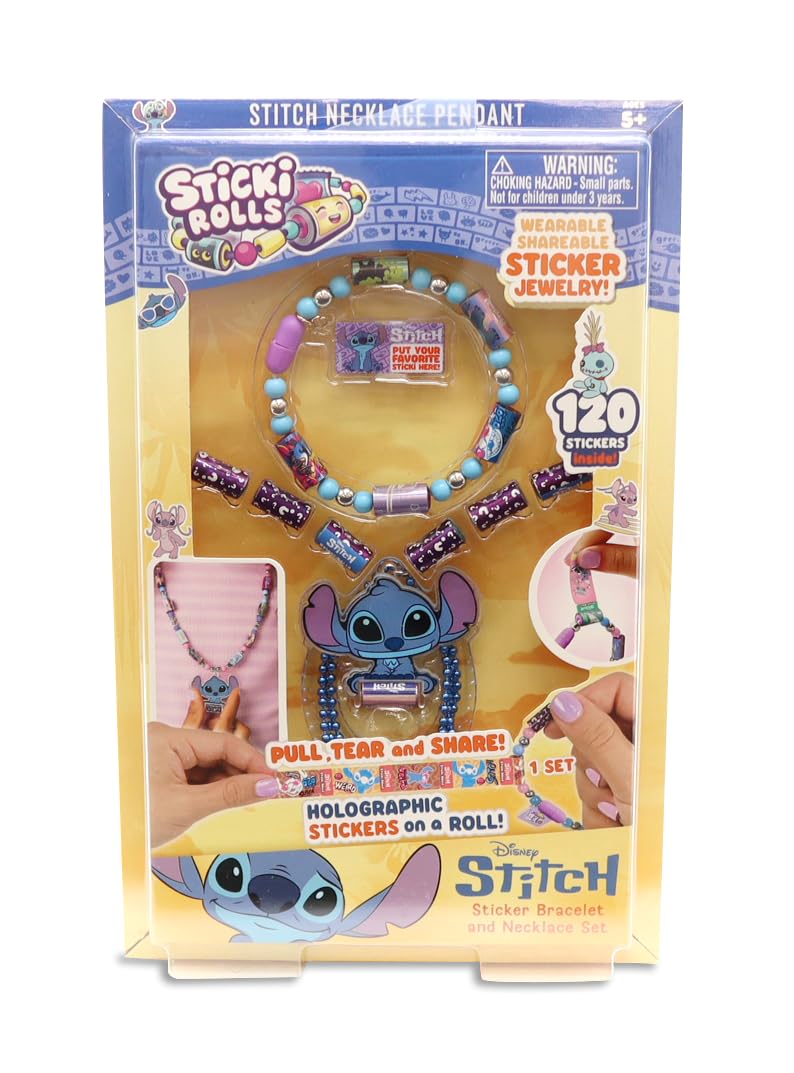 Sticki Rolls Stitch pendant pack bracelet with Stitch charm tag for wearable, swap-friendly Disney style.
