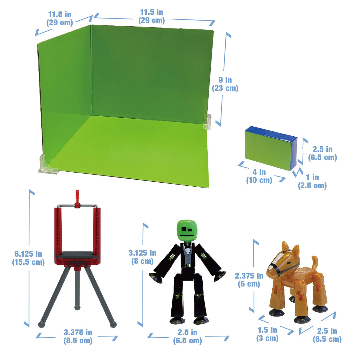 StikBot Zanimation Studio phone stand for hands-free filming.