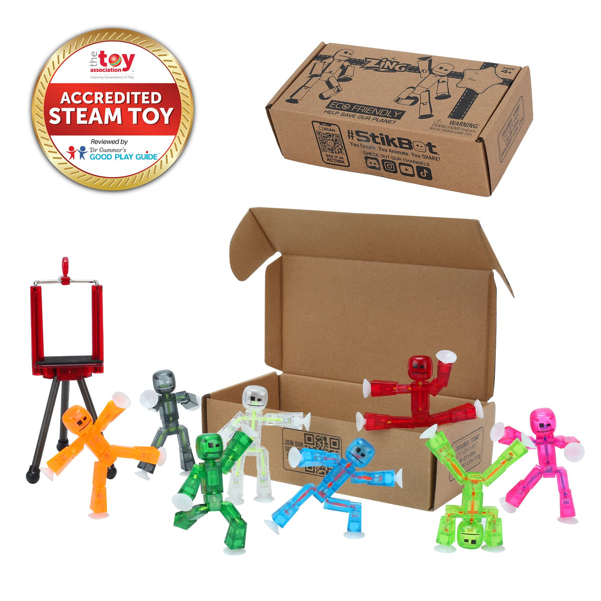 StikBot Zing tripod with non-slip feet stabilizes mobile filming on any surface.