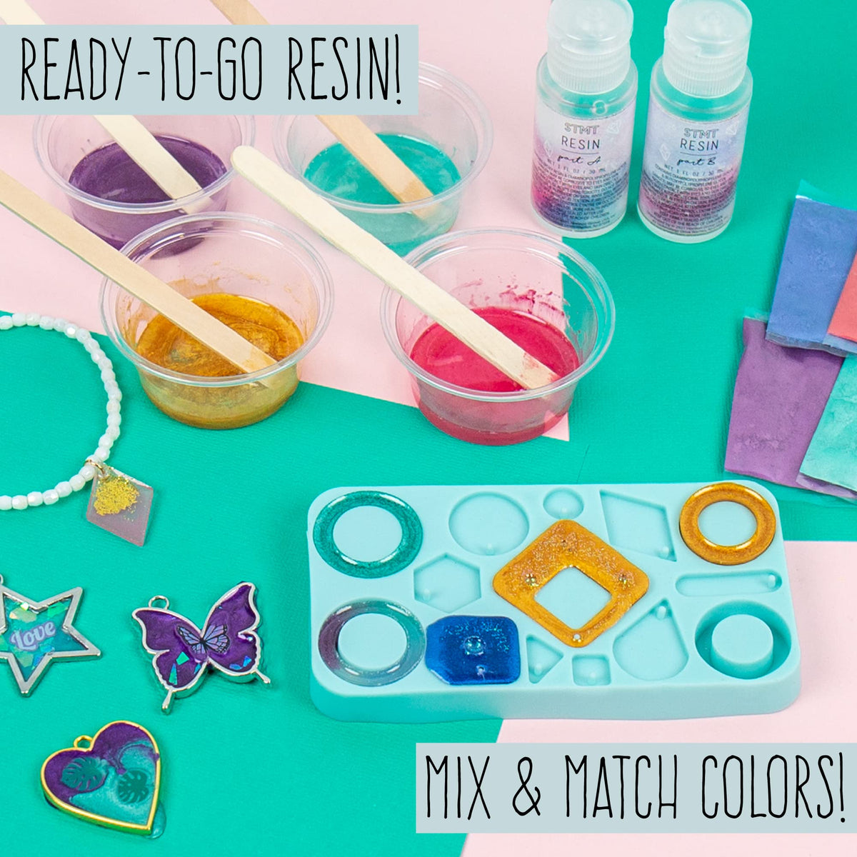 STMT D.I.Y. resin jewelry frame fill illustrating versatile charm designs