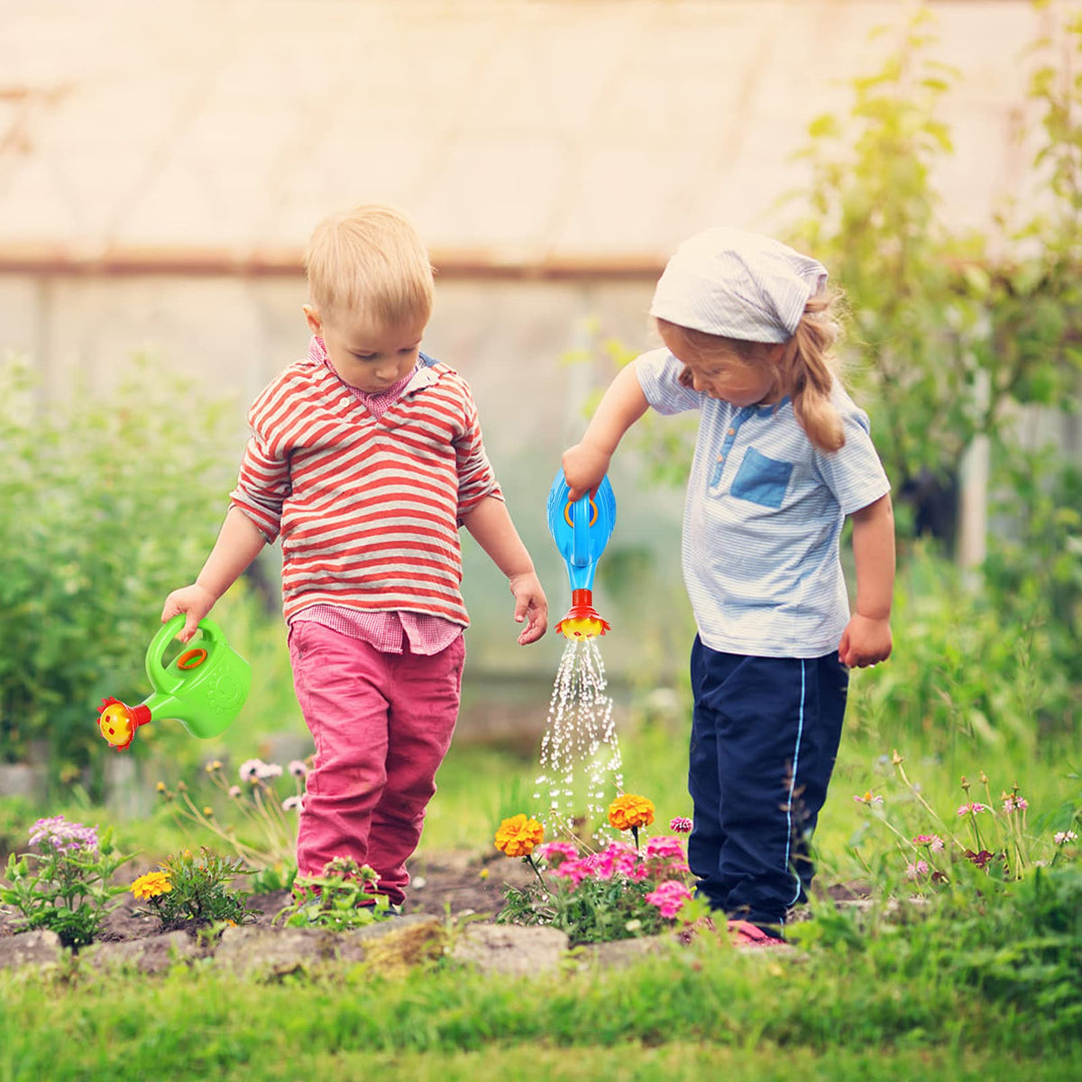 STOBOK two-pack cartoon watering cans set ideal for kids gardening