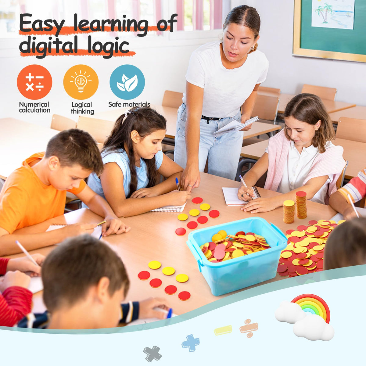 Stochastic Box counting chips for hands-on math exploration at home or class