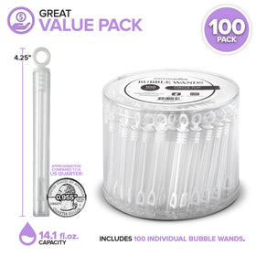 Leak-resistant top on mini bubble wands prevents spills during celebrations
