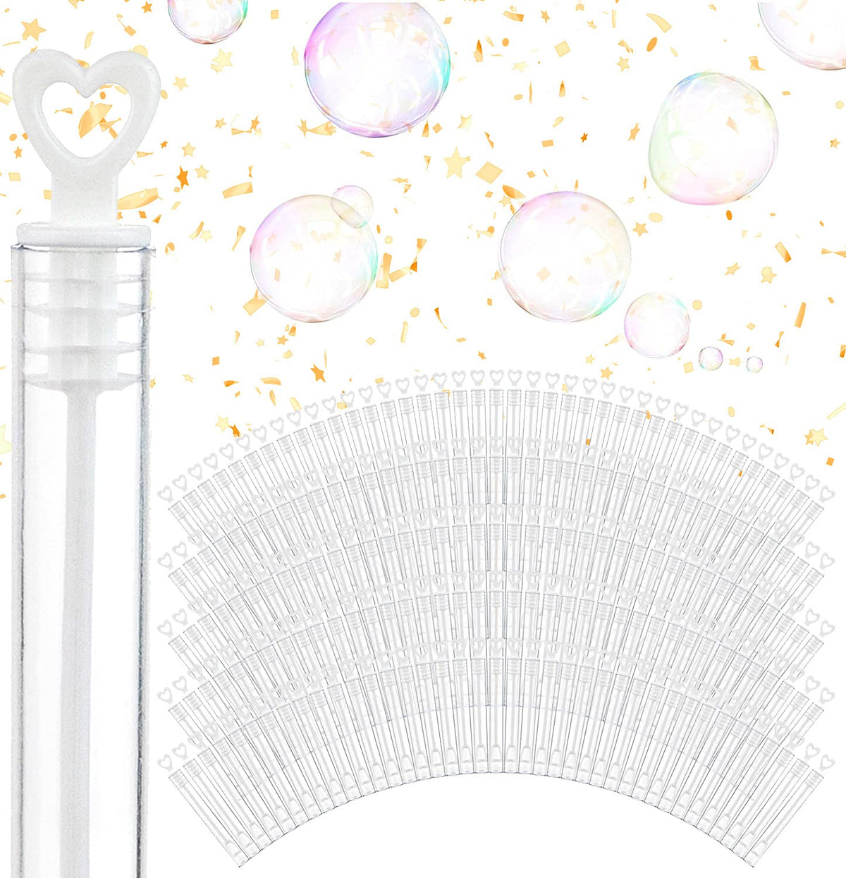 Stock Your Home wedding bubbles with white heart top wands for a charming send-off