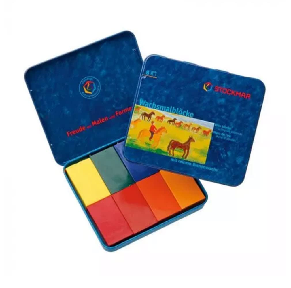 Stockmar beeswax block crayons in tin case with 8 vivid colors for Waldorf art