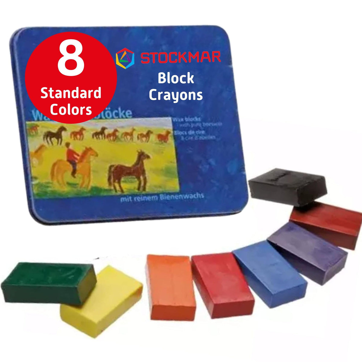 Stockmar waterproof beeswax blocks in tin offer durable, vibrant color.