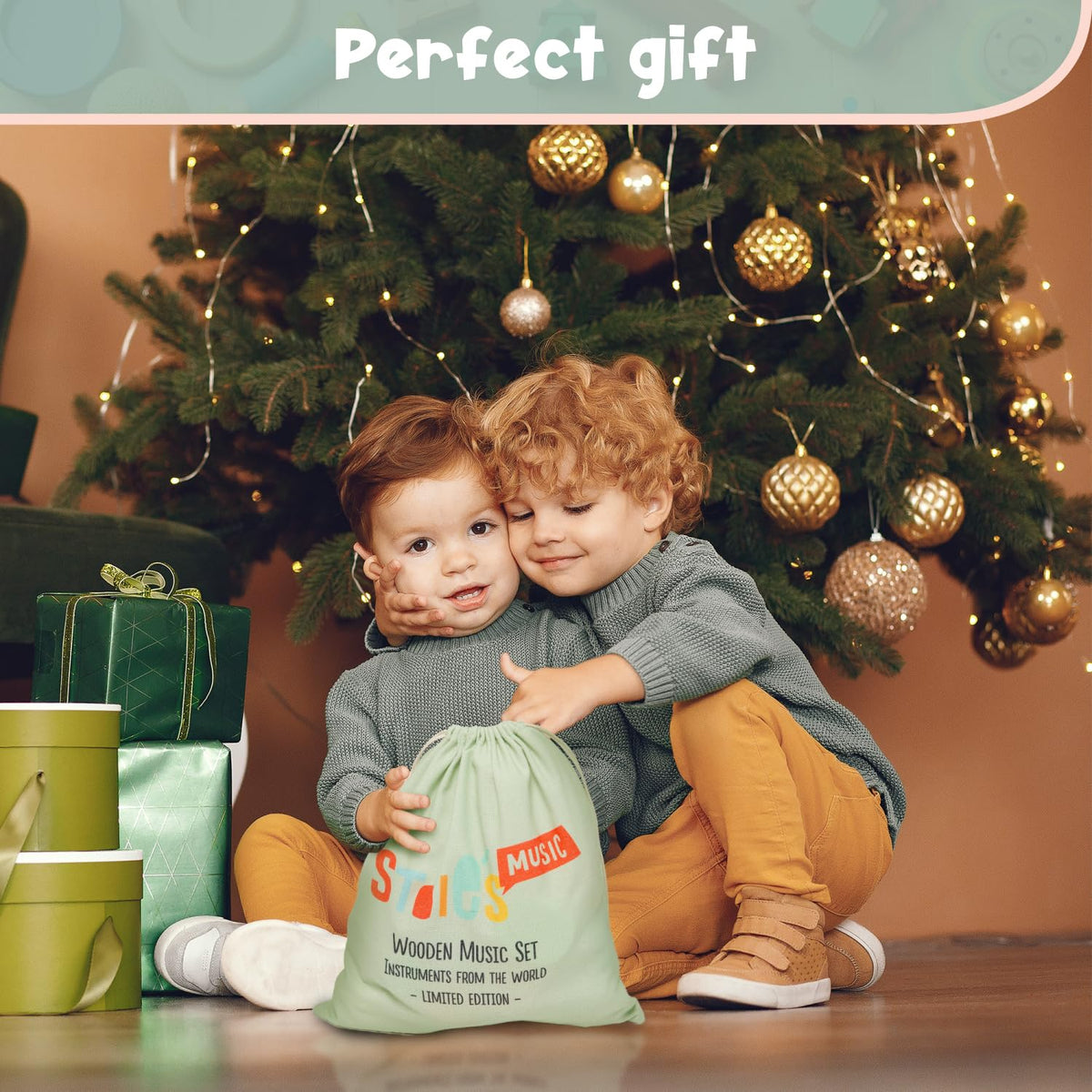 Stoie's maracas create joyful percussion moments and support early motor coordination.