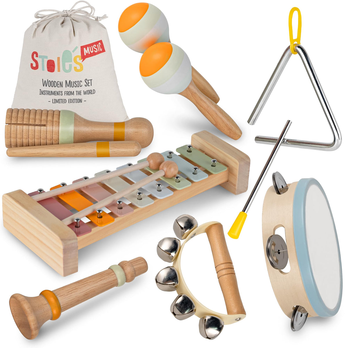 Stoies cotton storage bag keeps instruments organized after play.