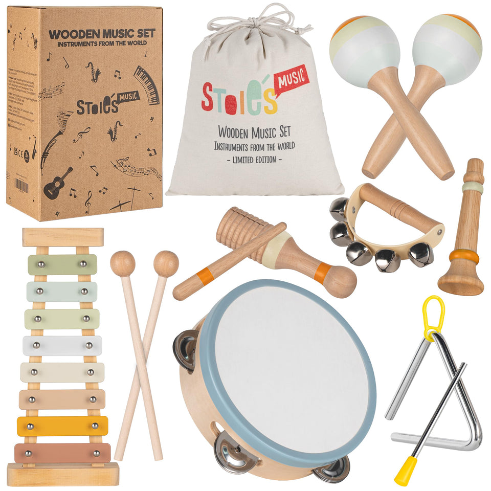 Stoies wooden xylophone with mallets promotes rhythm development and hands-on exploration.
