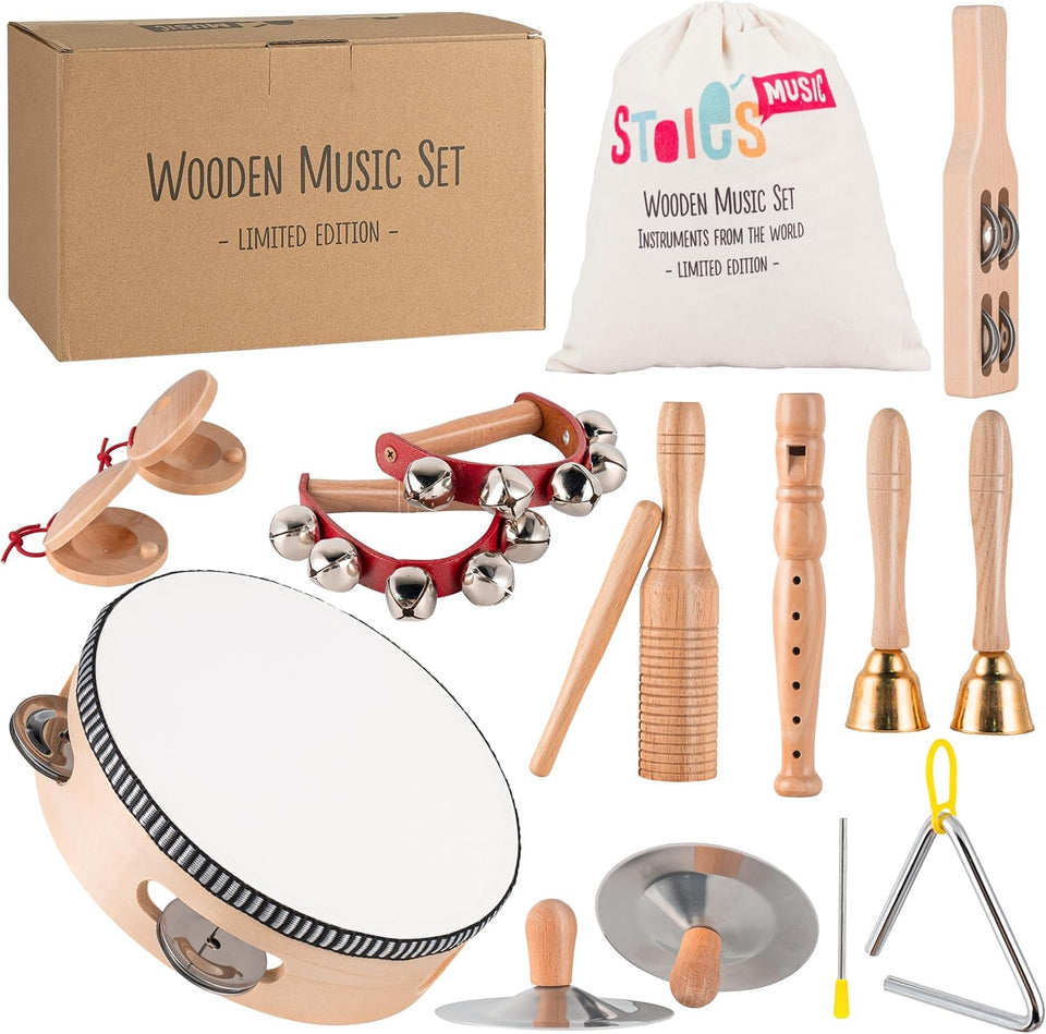 Stoie's wooden toddler tambourine invites sensory play and early rhythm exploration.