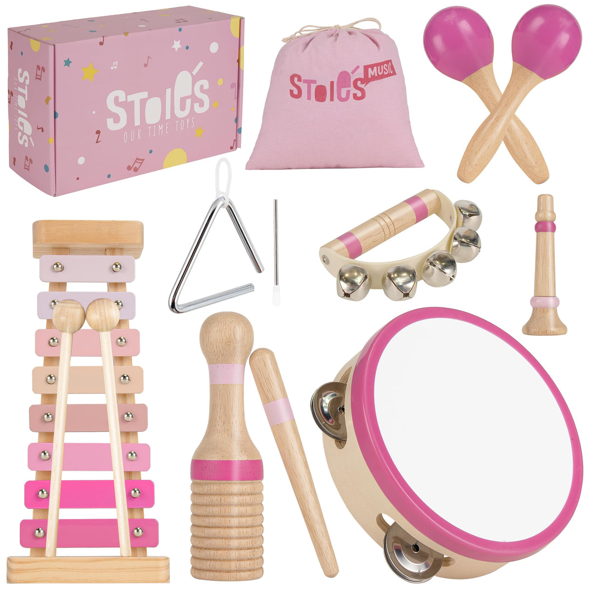 Stoie's wooden toddler xylophone with mallets promotes rhythm exploration and creative play.