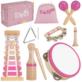 Stoie's wooden toddler xylophone with mallets promotes rhythm exploration and creative play.