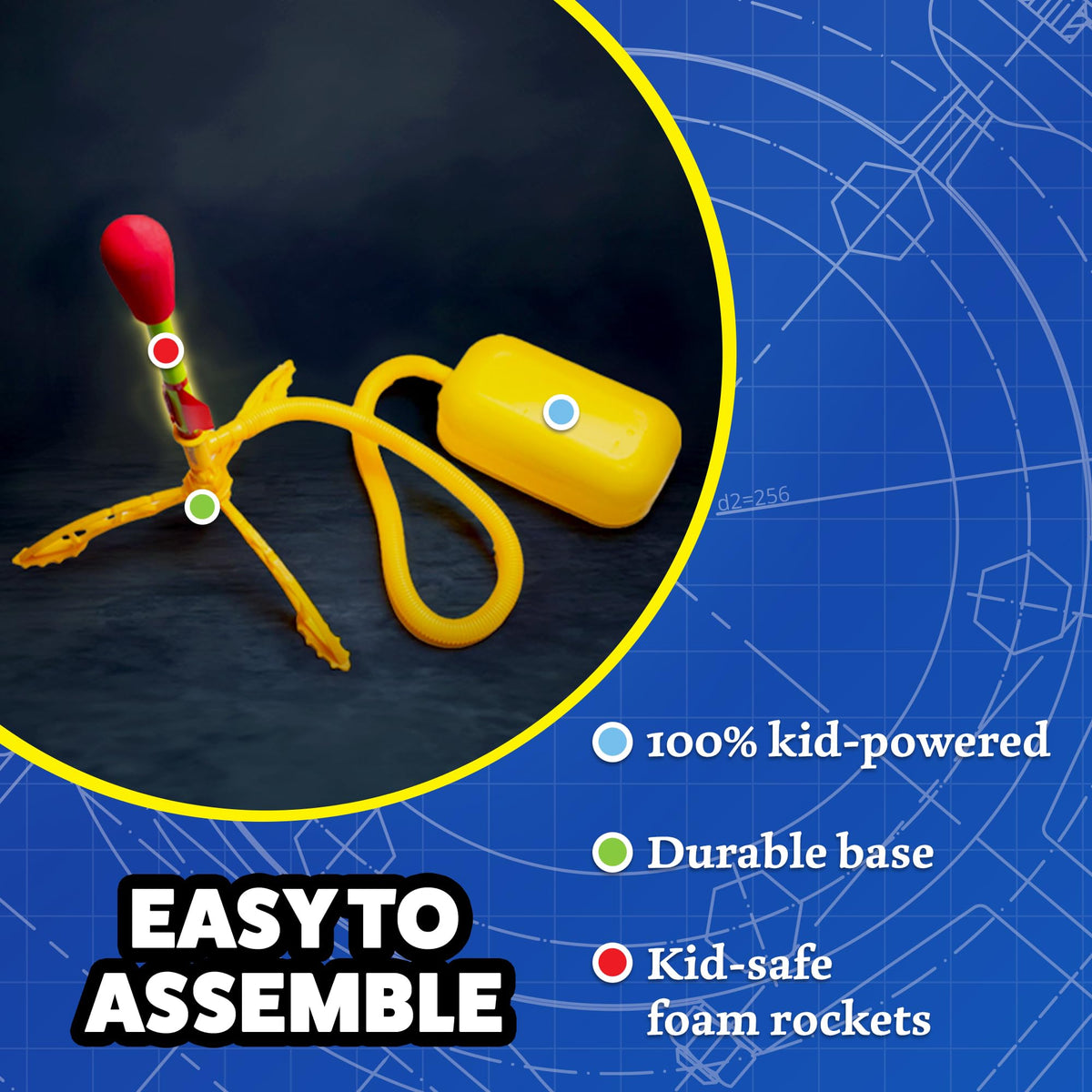 Stomp Rocket adjustable stand demonstrating gravity effects during launches.