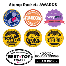 Stomp Rocket backyard STEM toy promotes active movement without batteries.