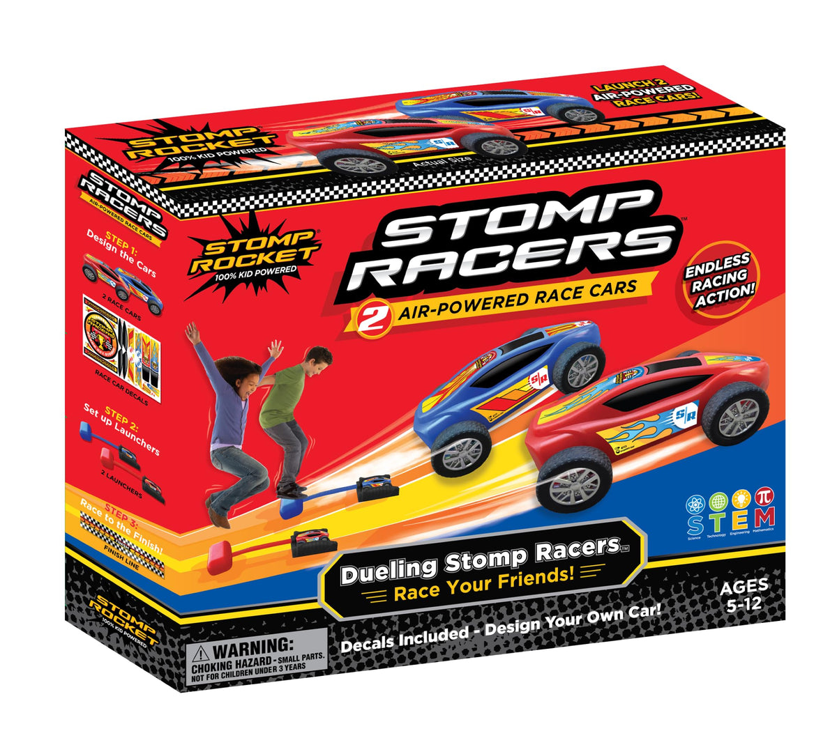 Stomp Rocket dueling stomp racers cars racing in backyard fun for active kids and friends.