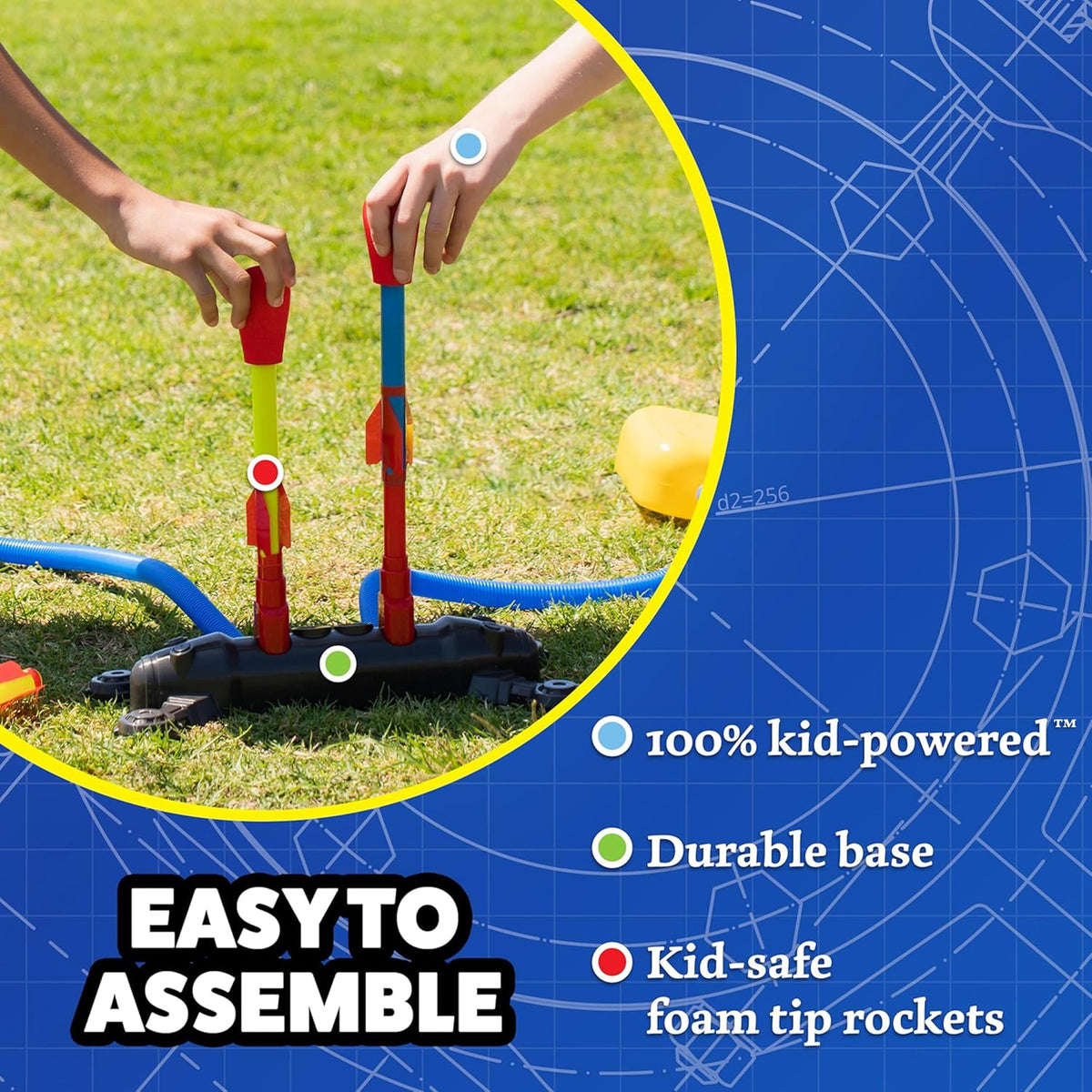 Stomp Rocket foam-rockets emphasize safe play with soft tips for kids.