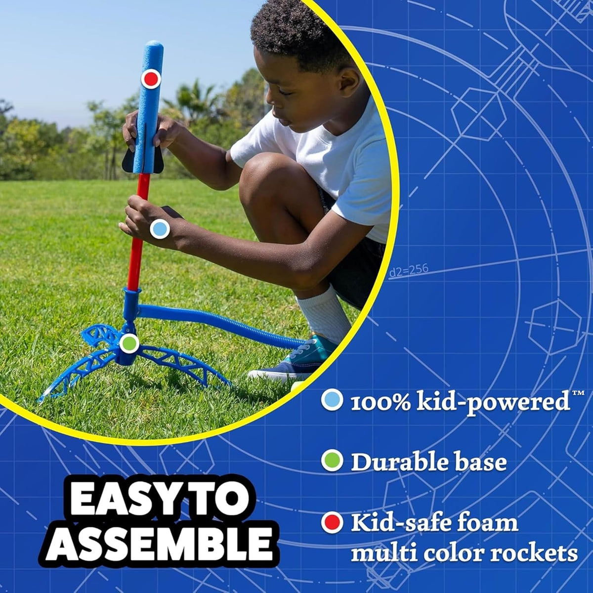 Stomp Rocket Jr No batteries required for instant family fun.