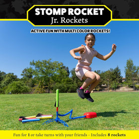Stomp Rocket Jr Multi Color Rockets lined up for high flying outdoor fun.