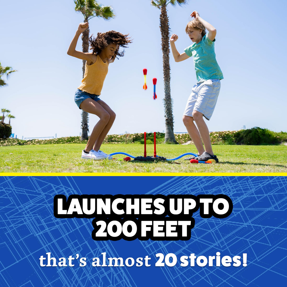 Stomp Rocket kids-stomping-action captures energetic play and outdoor exploration.