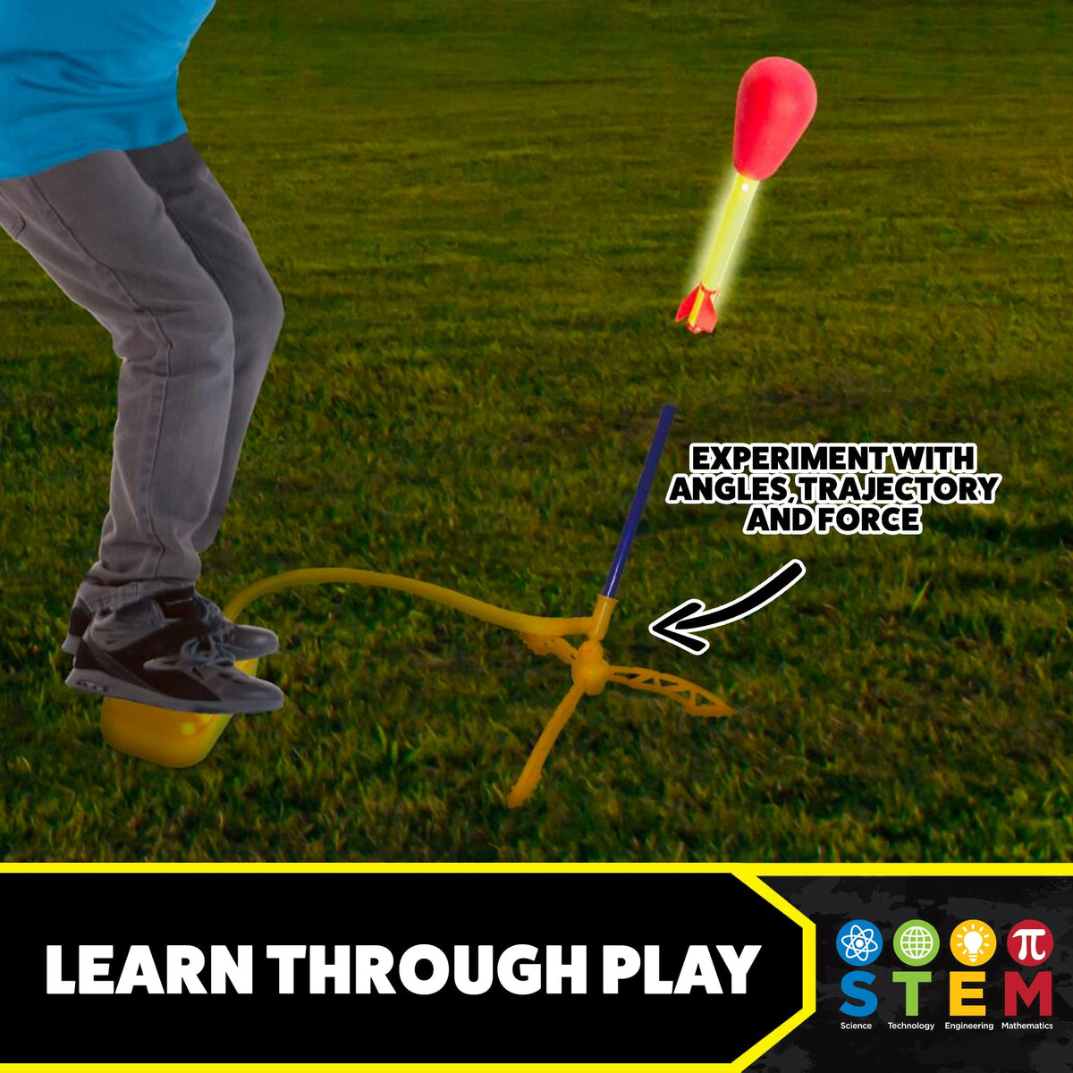 Stomp Rocket launch pad and air hose setup for easy play.