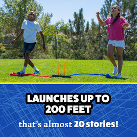 Stomp Rocket launch action with a high-flying foam rocket.