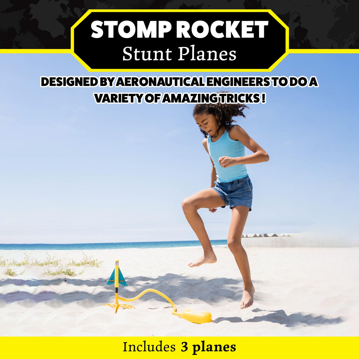 Stomp Rocket Looper plane performs giant loops for exciting backyard flights.