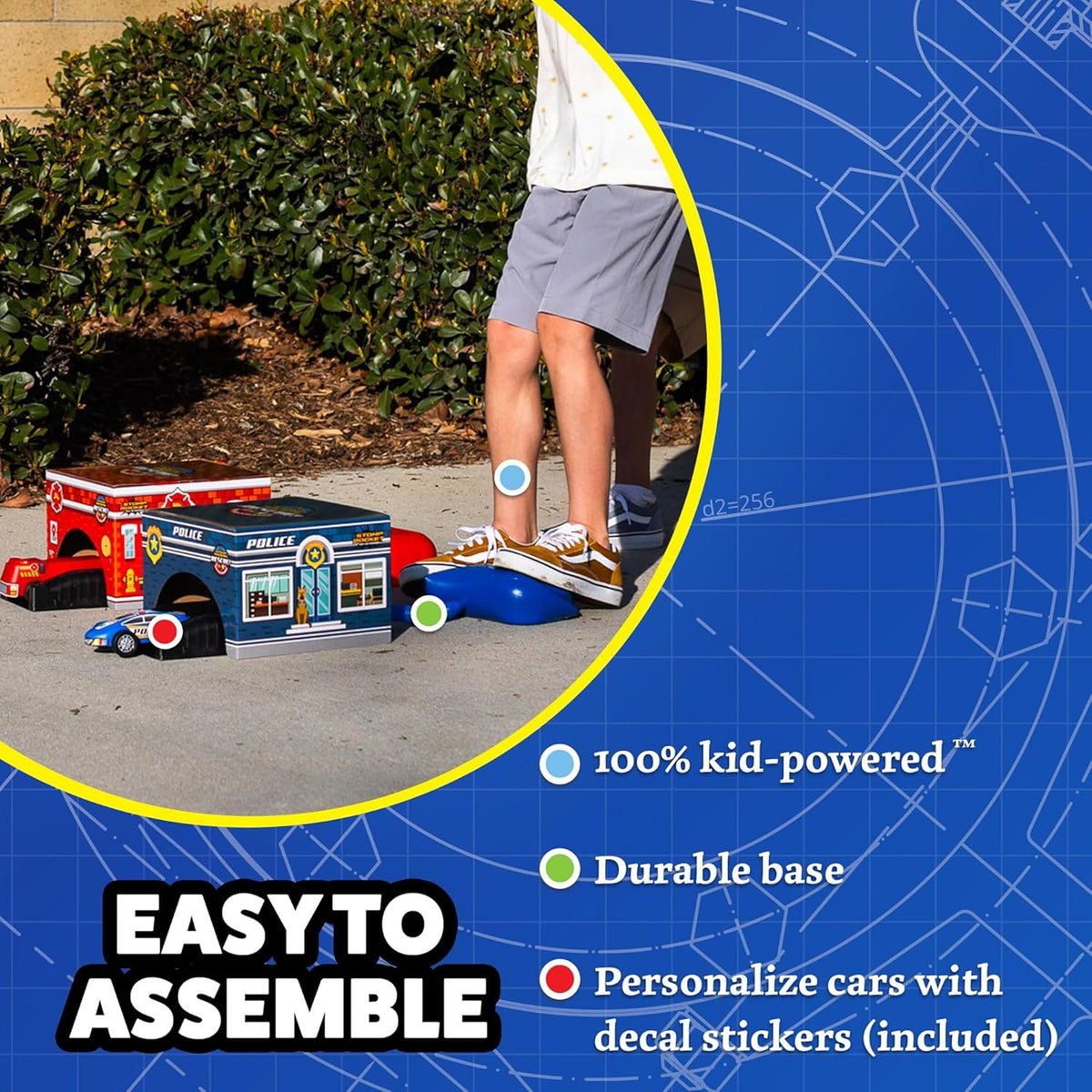 Stomp Rocket Rescue Racers adjustable launcher teaches angle and power experimentation.