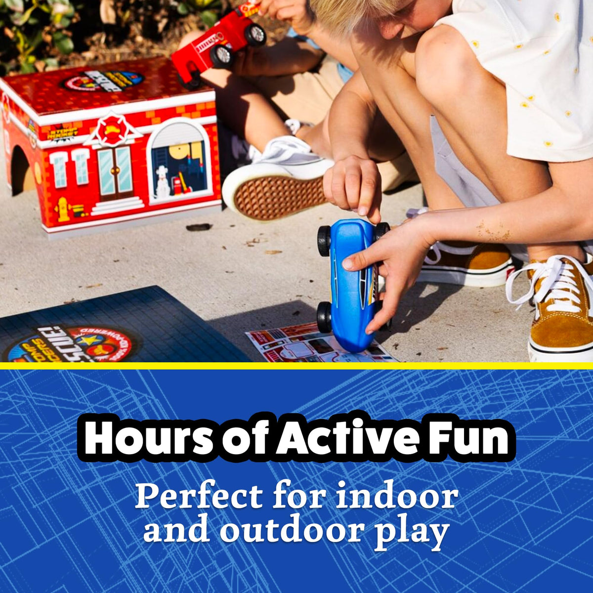 Stomp Rocket Rescue Racers tunnels create exciting race-through play.