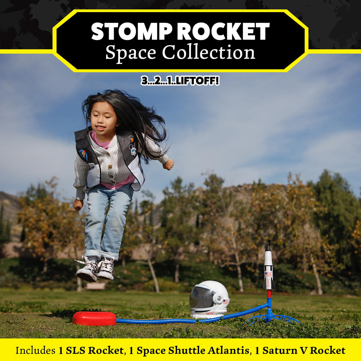 Stomp Rocket Space Shuttle Atlantis in action at home