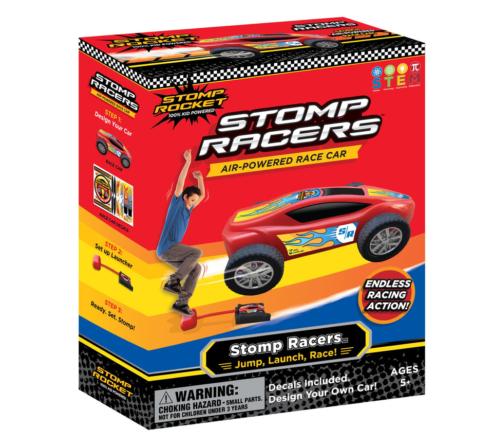 Stomp Rocket Stomp Racers car and launcher offer hands-on, air-powered racing.