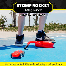 Stomp Rocket launchers setup for quick, battery-free play indoors or outdoors.