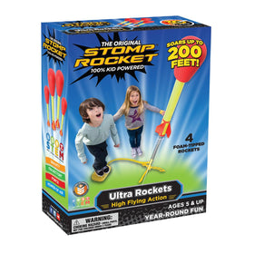 Stomp Rocket Ultra launcher with four rockets ready for outdoor play.