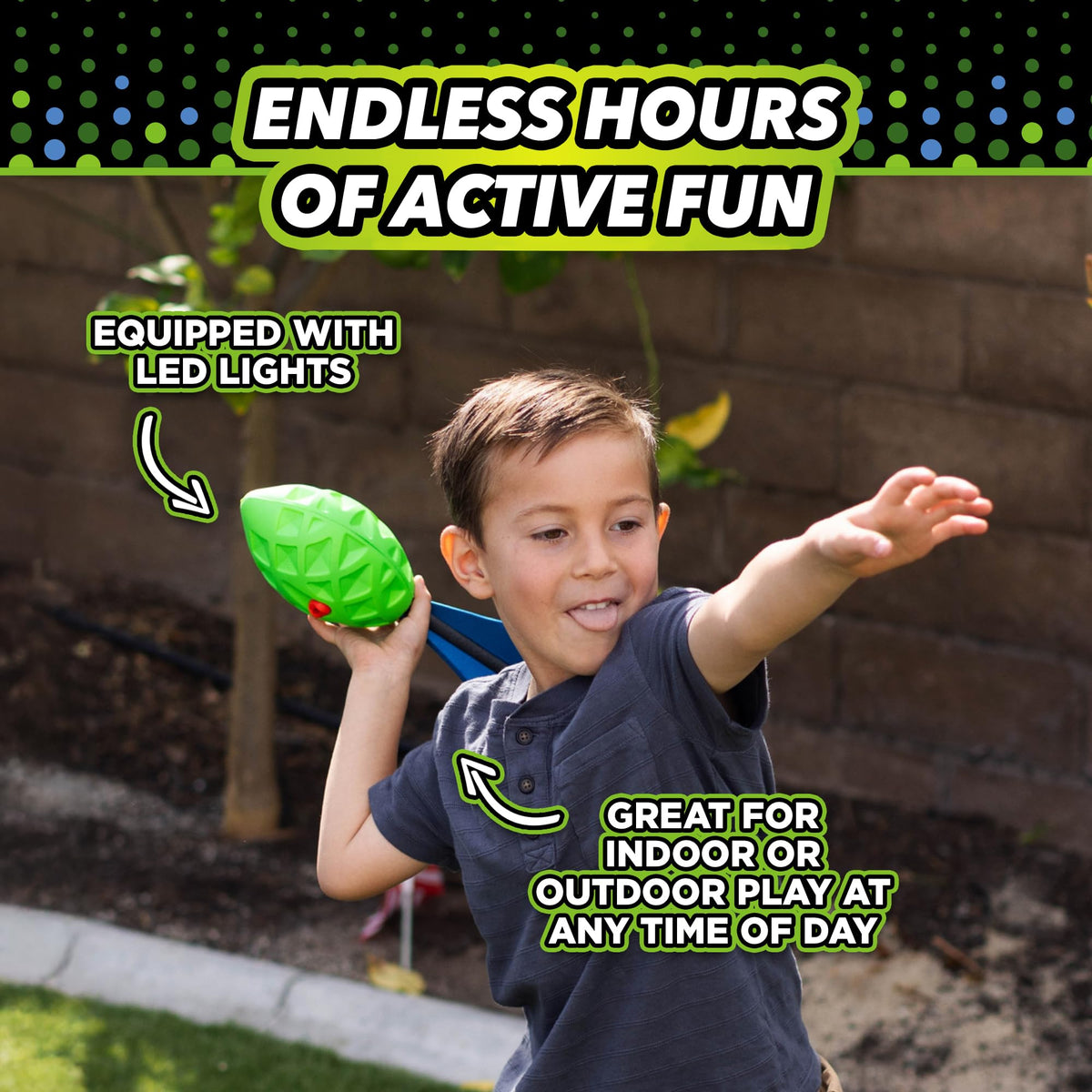 Stomp Rocket XL LED Whistle Missile grip grooves help small hands throw farther.