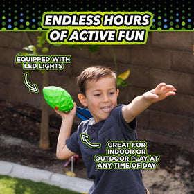 Stomp Rocket XL LED Whistle Missile grip grooves help small hands throw farther.